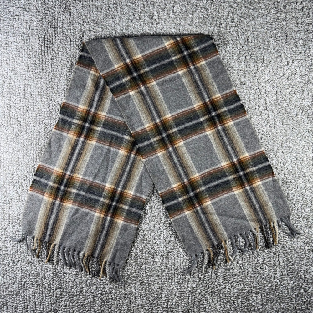 Plaid Scarf Grey Brown Tartan Fringed Heritage Wintercore Unisex OS